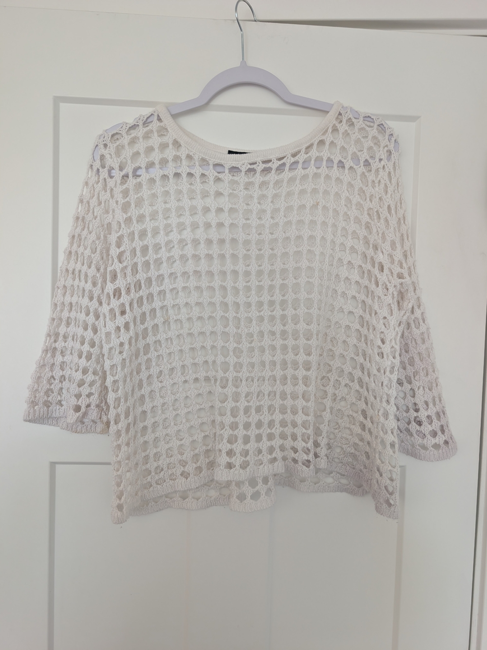 Light Cream Open-Knit Boxy Women's Crochet Top